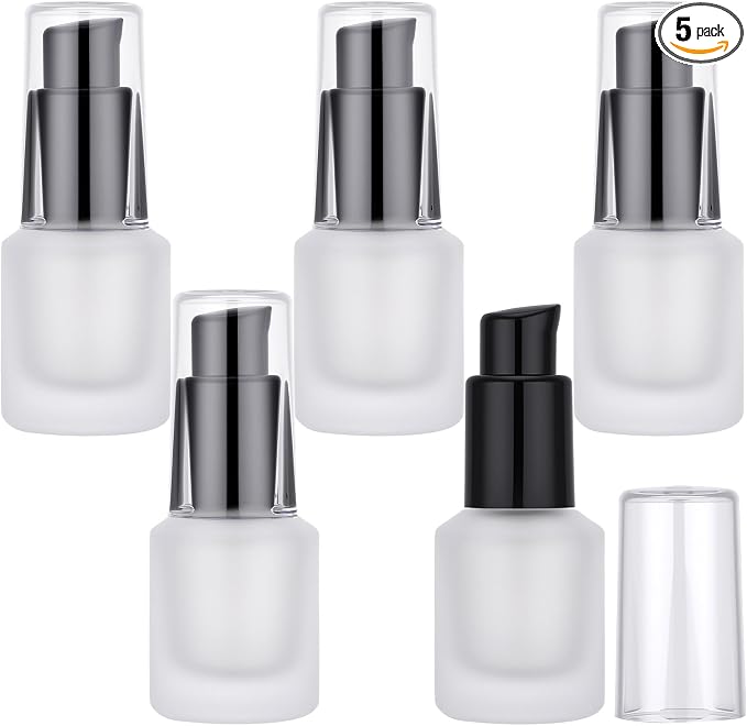 Segbeauty 0.5oz Empty Frosted Glass Oil Bottle, 5pcs 3pcs Matte Translucent Lotion Pump Bottle, 15ml Mini Travel Size Container for Creams Hair Oils, Refillable Glass Travel Bottles for Toiletries by Segbeauty
