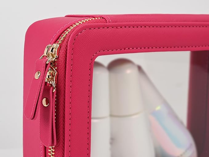 Aveniee Clear Makeup Bag Organizer,Large Travel Toiletry Bag for Women, Waterproof Cosmetic Pouch with Zippers,Car Organizers and Storage Case for Accessories,Hotpink - Image 6