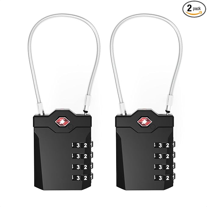 XOOL 2PCS TSA Approved Luggage Locks 4 Digit with Flexible Steel Cable, Resettable Luggage Padlock for Suitcases, Backpacks, Gym Bags & Travel Use by XOOL