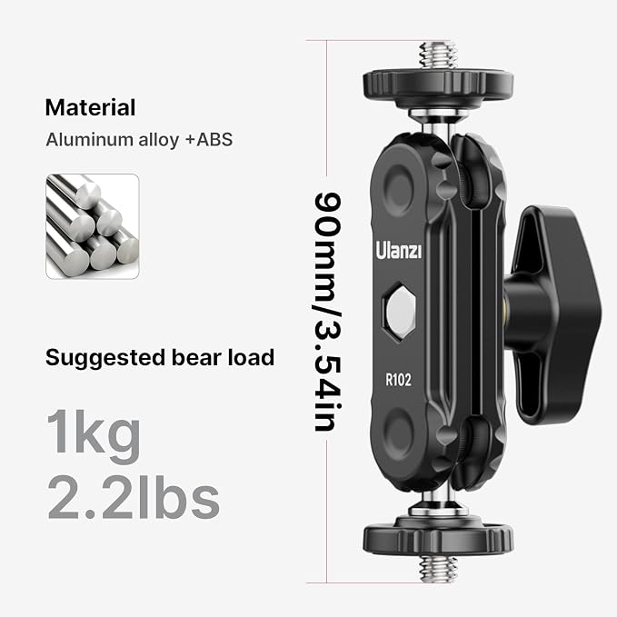 ULANZI Magic Arm with Double Ballhead 1/4" Screw, Compatible with Universal | Monitor Mount for Camera, Video Shooting Photography Accessories Microphone Fill Light Bracket - Image 5
