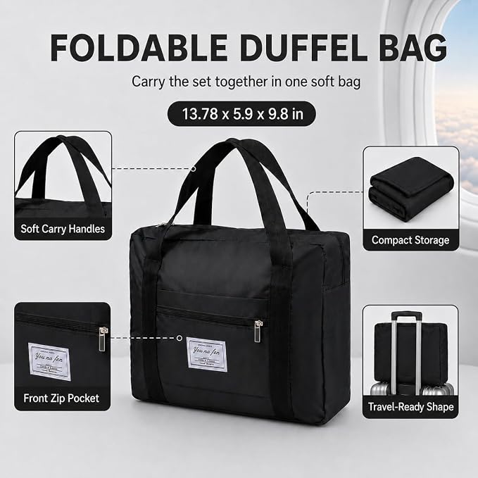 Travel Blanket and Pillow Set - Hooded Neck Pillow Airplane Essential Black | Memory Foam, Sleep Mask, Earplugs, Foldable Duffel Bag Soft Comfort for Long Plane Flight Traveling Car Road Trip Flying - Image 5