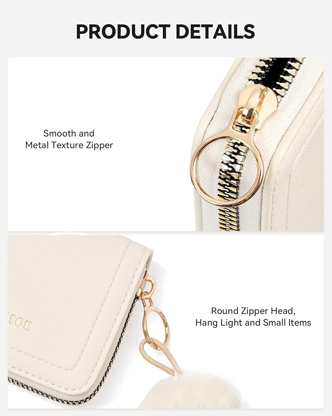 BOSTANTEN Credit Card Holder RFID Small Wallets Woman Zipper Card Wallet | Slim, Compact, Front Pocket, Accordion, Vegan Leather, Thin for Daily Use, Travel, Gifts for Women, Beige - Image 3