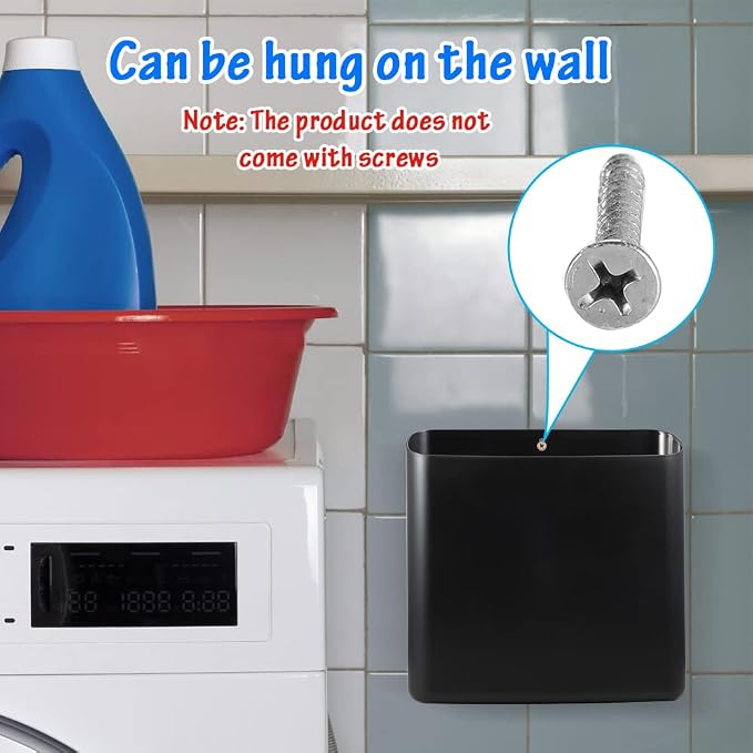 Picowe Magnetic Laundry Storage, Large Lint Holder Bin for Laundry Room, Space-Saving Trash Container Hanging on Dryer, Washer or Wall Mount Trash Bin (Black) - Image 5