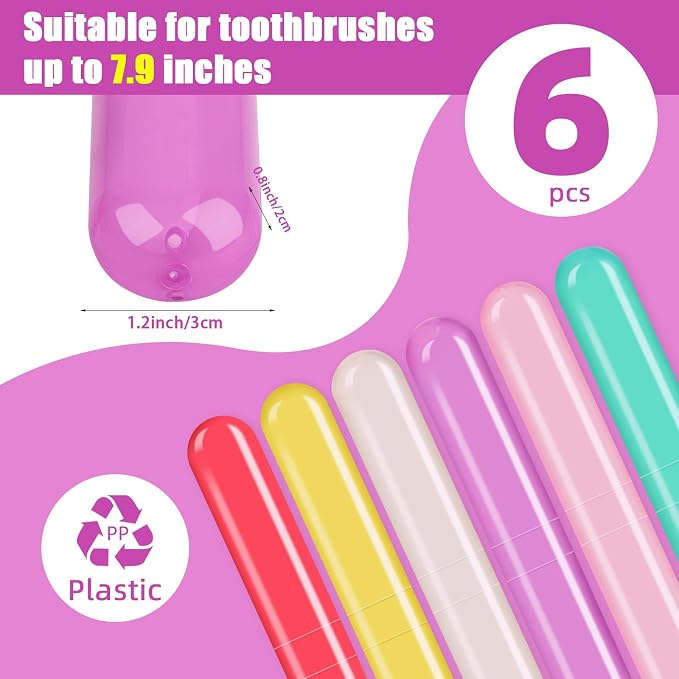 6 Pack Travel Toothbrush Case, Breathable Portable Toothbrush Holder, Plastic Toothbrush Cover Container for Traveling, Bathroom, School, Home, Business, Camping - Image 2