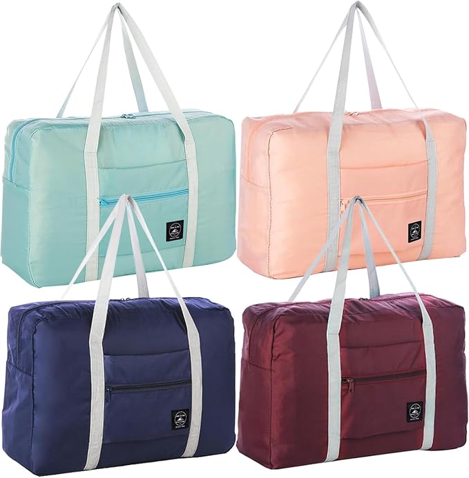 4PCS Foldable Travel Duffel Bag Tote Carry on Luggage Bag Spirit Airlines Personal item Sports Gym Bag Water Resistant Weekender Overnight Bags for Women and Men (Mix Colors) by INVODA