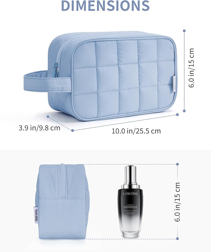 Narwey Puffy Travel Toiletry Bag for Traveling Women Girl, Travel Bag for Toiletries, Cute Makeup Bag Cosmetic Bag Organizer, Quilted Make Up Skincare Medicine Bags (Blue) - Image 5