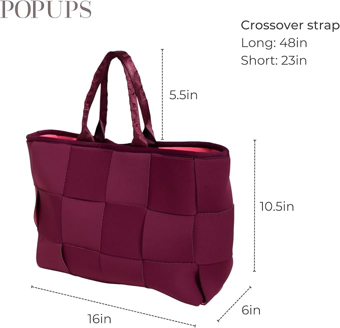 POPUPS Interwoven Large Neoprene Foldable Tote Bag, Weekender Bag for Women - Travel Crossbody Purse - Image 3