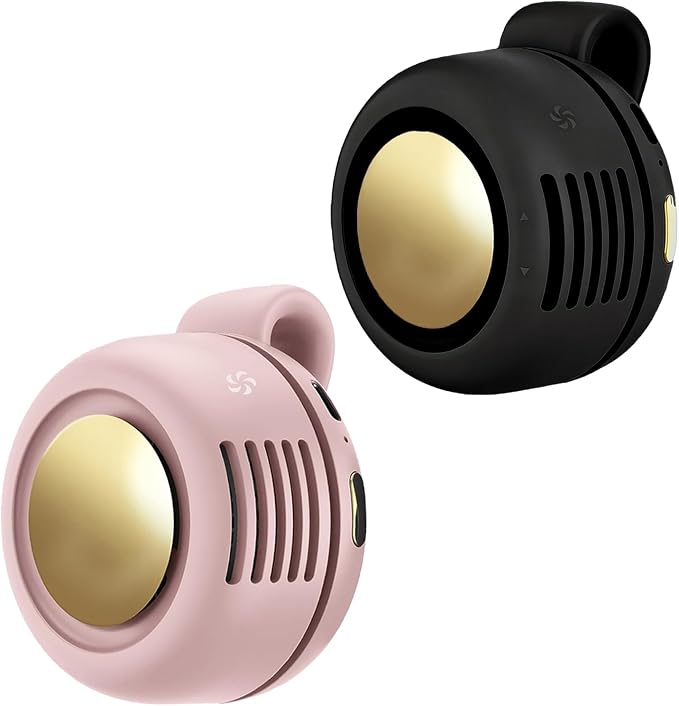 Portable Clip-On Fan, Mini USB Rechargeable 360° Rotatable Fan, Personal Fan 3-Speed Silent Mini Bladeless Fans (2 pack(Black and Pink)) by Ahuccf