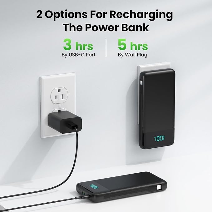 Portable Charger with Built-in AC Plug and Cables,13800mAh All in One USB C Fast Charging Power Bank,Travel Essentials Portable Phone Charger Battery Pack for iPhone 17/16/15/14/13,Galaxy,Android etc - Image 3