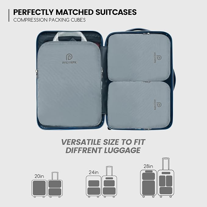 PFEYRPK Lightweight Compression Packing Cubes for Suitcases, Compressible Expandable Travel Packing Organizer with Clear Toiletries and Backpack Bag, Travel Essentials for Carry on Luggage 7 Set - Image 5