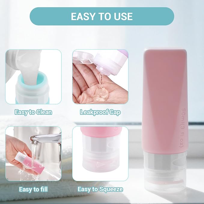 Travel Bottles Leak Proof,3 oz TSA Approved Silicone Squeezable, Refillable Containers Set for Toiletries Shampoo Conditioner Lotion - Image 4