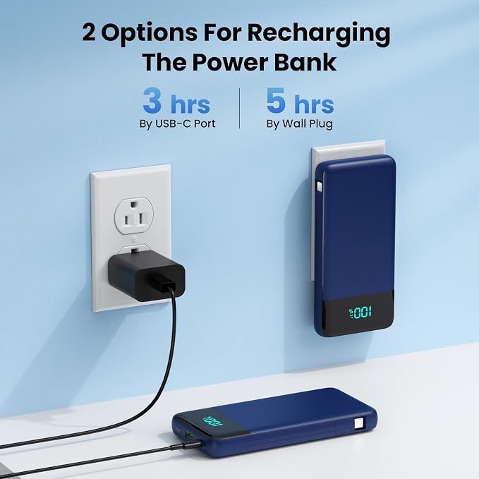 Portable Charger for iPhone with Built in Cables and Wall Plug,Upgraded 13800mAh Fast Charging USB C Power Bank,4 Outputs Travel Essential Battery Pack Compatible with iPhone 17/16/15/14,Galaxy-Blue - Image 3