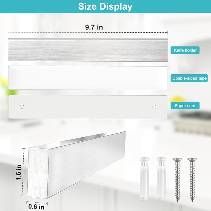 16 Inches Magnetic Knife Strip No Drill, Adhesive Magnetic Knife Holder for Wall, Magnet Knife Holder Wall Mount, Knife Bar Knife Rack Block for Metal Tools Utensils RV Kitchen Organizers and Storage - Image 2