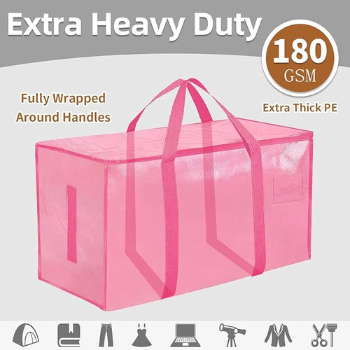 16 Pack-Extra Large Heavy Duty Moving Bags - Waterproof Storage Totes with Handles & Zippers, Foldable for College Dorm, Storage (Pink) - Image 2