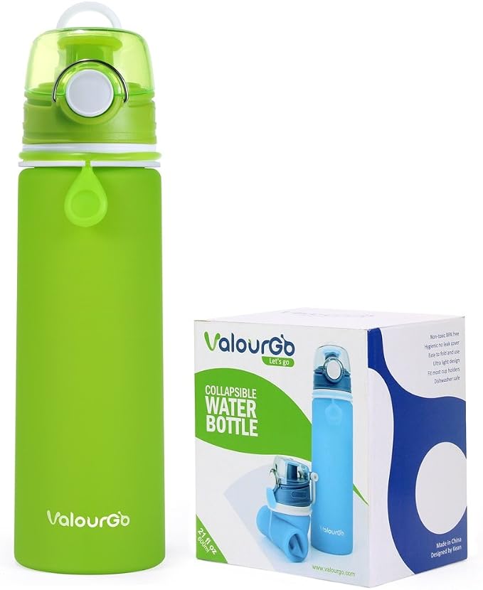 Valourgo Collapsible Water Bottle, Silicone Foldable with Leak Proof Valve BPA Free, Aqua Blue, 21 oz - Image 9