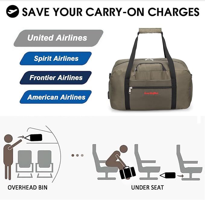 17x10x9 United Airline Personal Item Under Seat Duffel Bag With Free Pillow And USB Port (H Green) - Image 6
