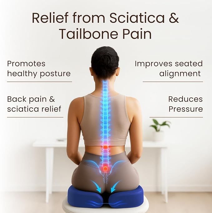 Office Chair Cushion - Seat Cushion for Tailbone Pain Relief - Butt Pillow for Coccyx, Sciatica, and Lower Back Pain - Orthopedic Chair Pad for Lumbar Support in Office Desk (Navy Blue) - Image 2