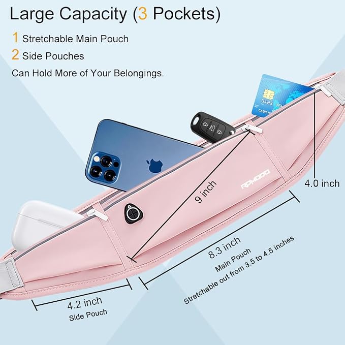 Running Belt Fanny Pack for Women, Water Resistant Waist Pack, Pink | Large Capacity, Waist Pack for iPhone Samsung Series, Lightweight Running Phone Holder, Slim Money Belt for Hiking Outdoor - Image 3