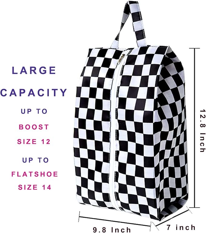 Travel Shoe Bags, Set of 12, Large Oxford Fabric Storage Bags with Zipper and Handle, Water-Resistant Pouches (Checkerboard) - Image 2