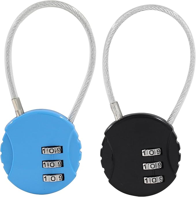 Waziaqoc 2 Pcs Wire Rope Lock, Mini Combination Lock, Blue, Black | Wire Rope Padlock, For Luggage, For Gym Locker, For Jewelry Box, For Backpack - Image 5