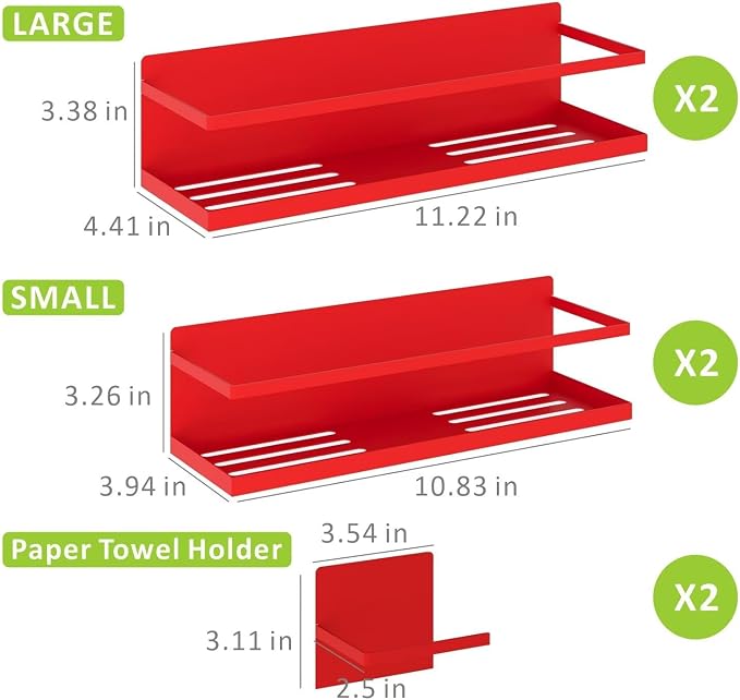 Magnetic Spice Rack For Refrigerator, Space Saving Magnetic Shelf For Fridge Red 4 Pack With Magnetic Paper Towel Holder - Image 3