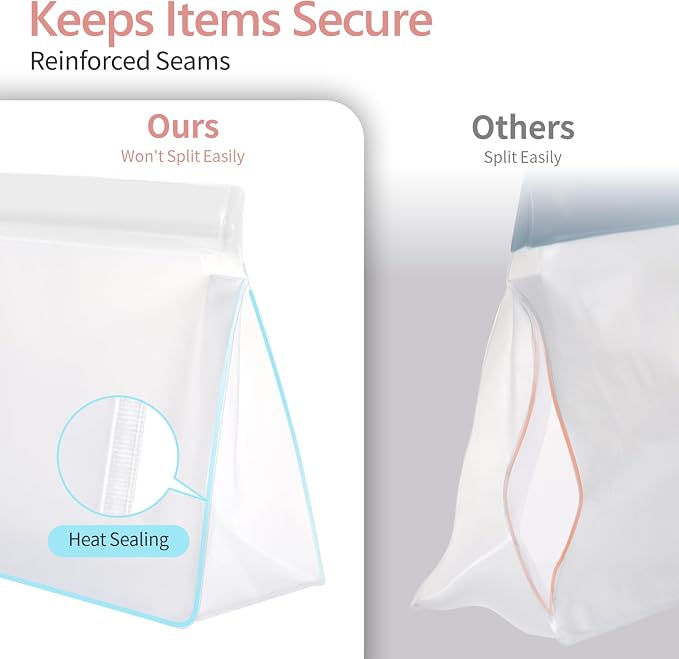 Clear Makeup Bag - TSA Approved Toiletry Bag, 1L+1M+1S, White | Food-Grade PEVA, Leakproof & Sealed, Reusable, Flat Bottom, Small & Medium Quart Carry-On, Large Checked-Luggage for Travel - Image 3