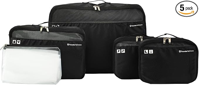Traveler's Choice Cloverland Packing Cubes 5 Piece Set, Black by TravelersChoice