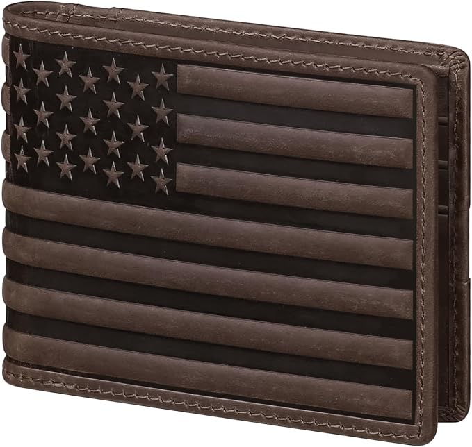 Wallet for Men-Genuine Leather RFID Blocking Bifold Stylish Wallet American Flag Wallet With 1 ID Window (Coffee, Without ID Window) by GERUOLA