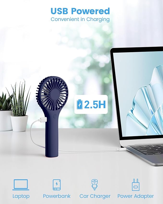 Edvision Portable Mini Fan - Powerful Personal Handheld Fan with 3 Speeds, Cute and Small, USB Rechargeable for Travel/Lash/Makeup/Outdoor/Home,Dark Blue - Image 4