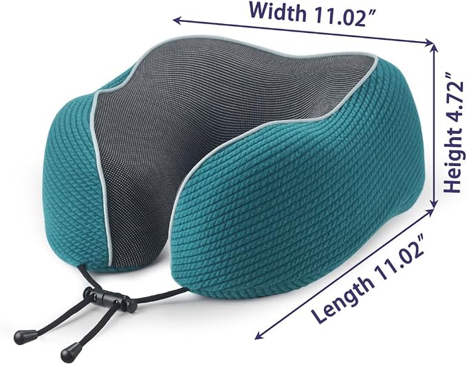 napfun Neck Pillow for Travel with Travel Pouch, Sleep Mask & Earplugs, Memory Foam Airplane Pillow for Headrest Sleep with Eyeshades, Plane Essentials with Eye Blindfold, Teal Striped Kit - Image 5