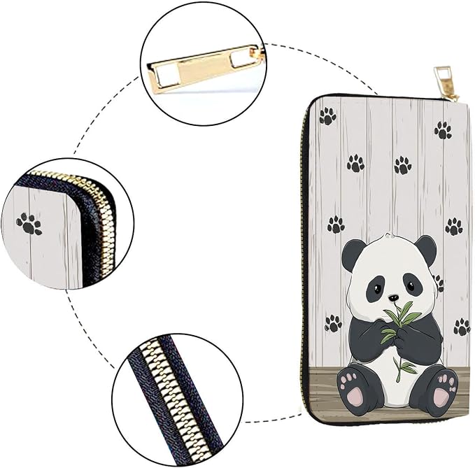 Women's RFID Blocking PU Leather Zip-Around Wallet, Large Capacity Clutch with Phone Holder, Travel Purse & Card Organizer with Removable Wristlet,Panda paw prints - Image 4