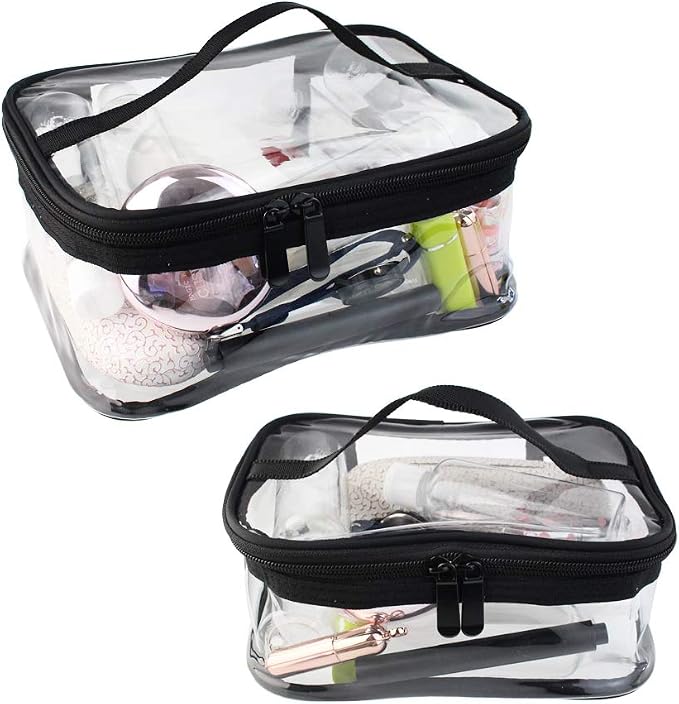 2 Pack Portable Clear Makeup Bag Zipper Waterproof Cosmetics Bag Transparent Travel Storage Carry Pouch PVC Zippered Toiletry Bag Organizers With Handle for Vacation Travel, Bathroom - Image 5