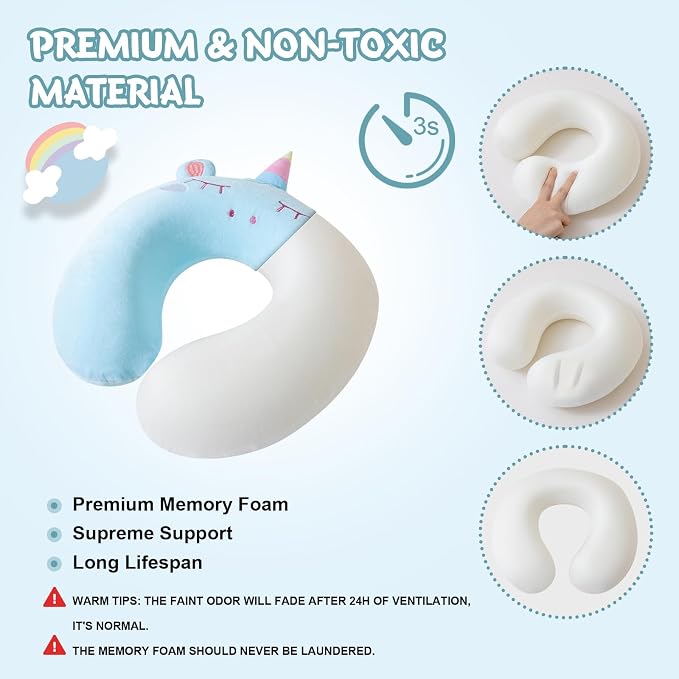 Cirorld Travel Pillow for Kids Adult Cute Neck Pillow for Traveling Memory Foam Airplane Pillow Sleep Mask Animal Flight Pillow Head Rest Neck Support for Cars Long Flights (Blue, 3-8 Y/O) - Image 4