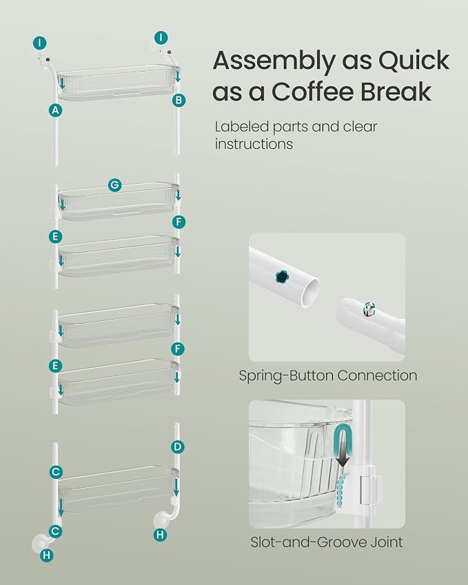 SONGMICS 6 Tier Pull Out Spice Rack for inside Cabinets, Steel | Spice Organizer, Slide Out Cabinet Organizer, PET Plastic, Matte White, GLORA Collection UKCS046WG01 - Image 3