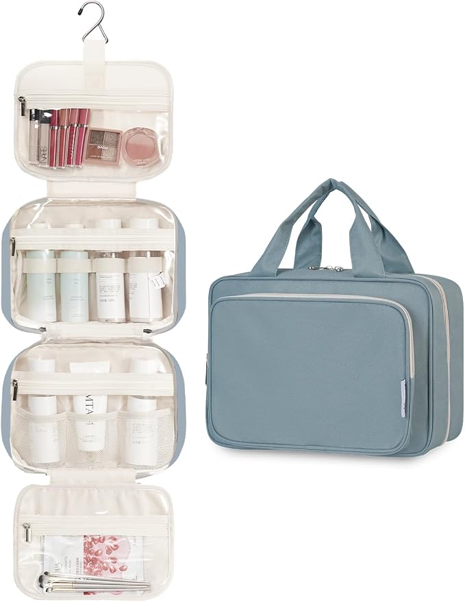 Narwey Hanging Toiletry Bag for Women Travel Makeup Bag Organizer Toiletries Bag for Travel Size Essentials Accessories Cosmetics (Greyish Blue (Medium)) - Image 2