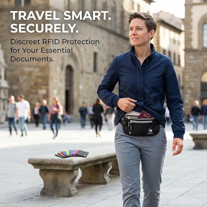 VENTURE 4TH Travel Money Belt with 7 RFID Sleeves - Black - Image 7