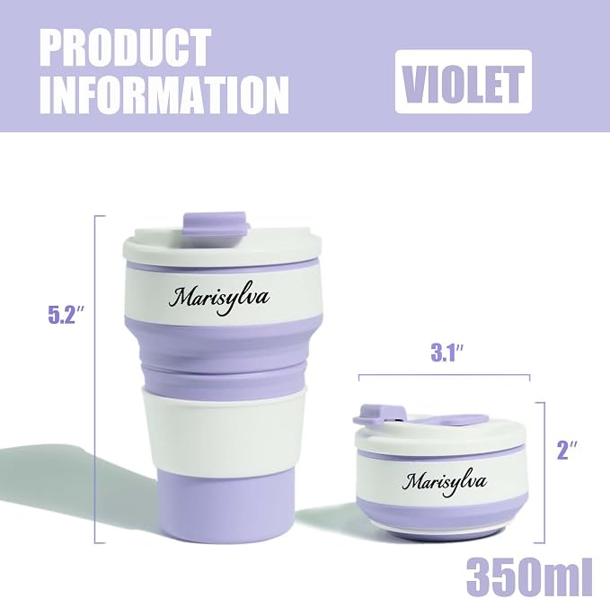 12oz Collapsible Water Bottles, Silicone Foldable Portable Travel Water Bottle, Folding Lightweight Reusable Leakproof for Traveling Camping Hiking Cycling Yoga Sports Purple - Image 3