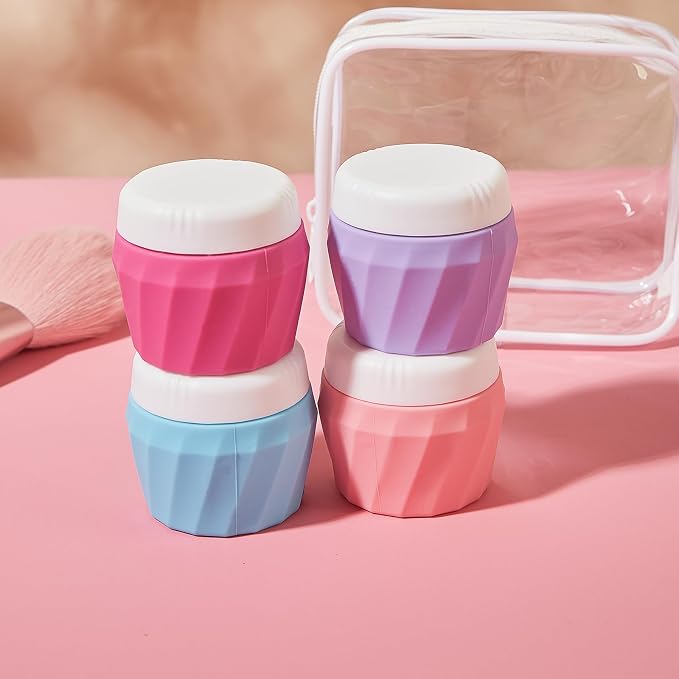 Travel Containers for Toiletries, Premium Silicone Cosmetic Cream Jars, TSA Approved Leak-Proof Refillable Travel Size Toiletries with Clear Bag for Cosmetic Face Body Cream (Vibrant, 1OZ) - Image 5