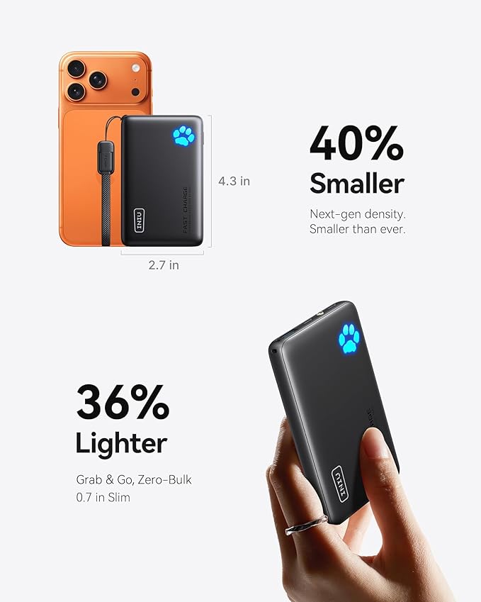 INIU 45W Fast Charging Portable Charger, Smaller 10000mAh Travel Power Bank | Flight-Safe, Detachable USB C Cable, Travel Essential, External Battery Phone Pack for iPhone 17 Samsung S26 iPad etc - Image 2
