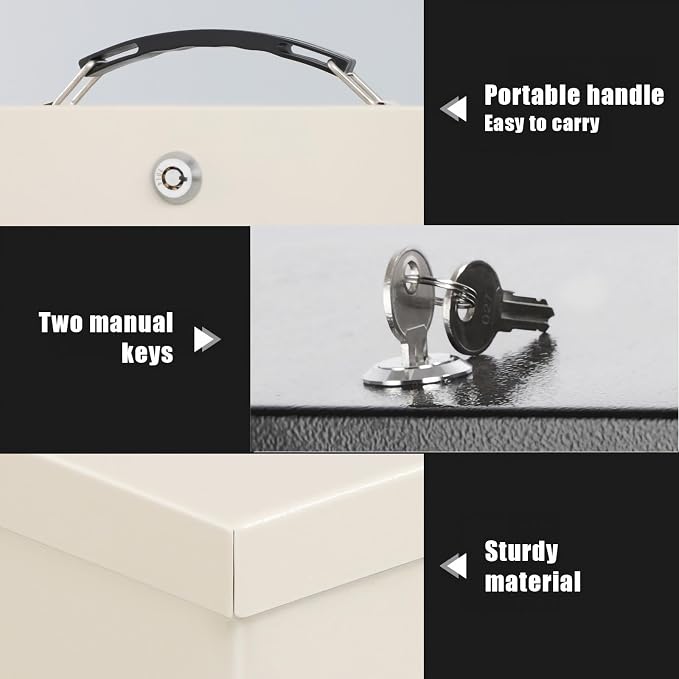xydled Fire Resistant Safe Fire Safe Box with Key Lock for Home Office Security Storage for Valuables Documents,13.2"x 11"x 5.1" Inch,White - Image 2