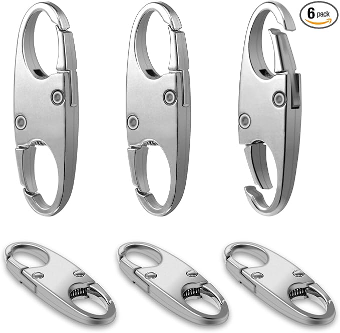 CooBigo 6pcs Anti Theft Zipper Lock Clips for Bag Pull Replacement, Silver | Zinc Alloy Double Opening Small Carabiner Clips Anti Theft Zipper Clip for Keychain Charm, Luggage Bag Lock, Travel & Camping by CooBigo