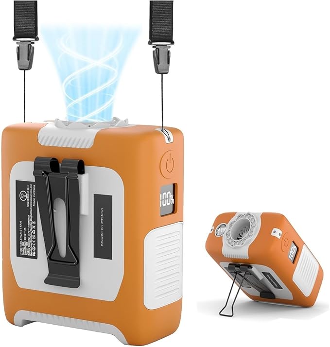 FANSYJKJ Portable Waist Fan Cooling Body Clip Belt Shirt Fans for Outdoor | 10000mAh Rechargeable Personal Fan with 5 Speed Max 55H Runtime Low Noise Shirt Fans with Flashlight for Travel Camping by Unknown