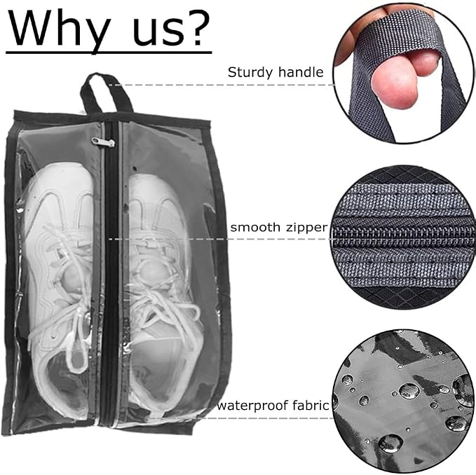 Shoe Bags for Travel 6 Pack Large Multi-color Shoe Pouch for Men Women Waterproof Translucent Portable Shoe Organizer bag with Sturdy Zipper and Handle - Image 5