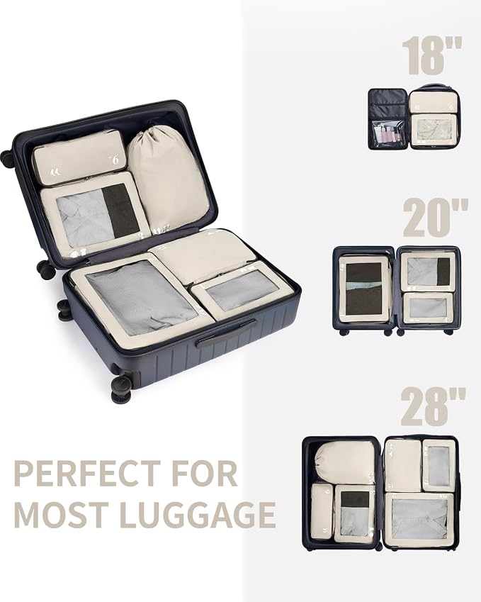 ECOHUB 7 Set Packing Cubes Tear-Resistant Luggage Packing Organizers with Number Icon for Travel Accessories Luggage Suitcase Machine Washable Packing Cubes (Beige) - Image 7