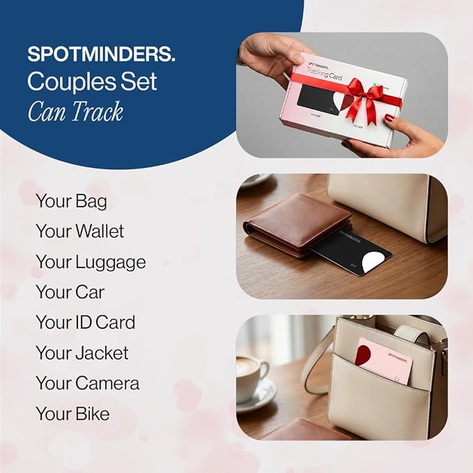 SPOTMINDERS Apple MFi Certified Wallet Tracker 2-Pack Black & Pink (iOS Only) Travel Pack for Couples 0.07in Works with Apple Find My Rechargeable Tracking Card Slim Item Finder for Luggage, Passport - Image 5