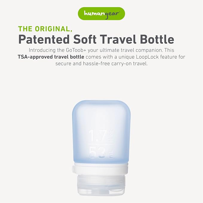 humangear GoToob+ (Small) | Refillable Silicone Travel Bottle | Locking Lid | Food-Safe Material | Blue, Small (1.7 fl.oz; 53ml) | Refillable & Leak-Proof Silicone Travel Size Bottles with Locking Cap for Toiletries, Camping & TSA Carry-On - Image 2