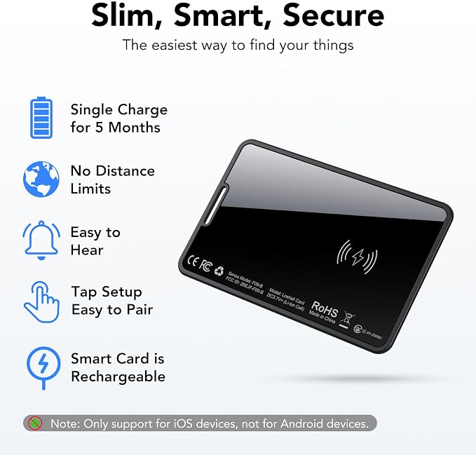 0.09in Slim Wallet Tracker Card for Apple iOS Find My App (1 Pack) | Air Tracking Smart Card for Wallet, Wireless Charging, IP68 Waterproof, Key Finder & Item Locator for Keys, Bags, Passport - Image 2