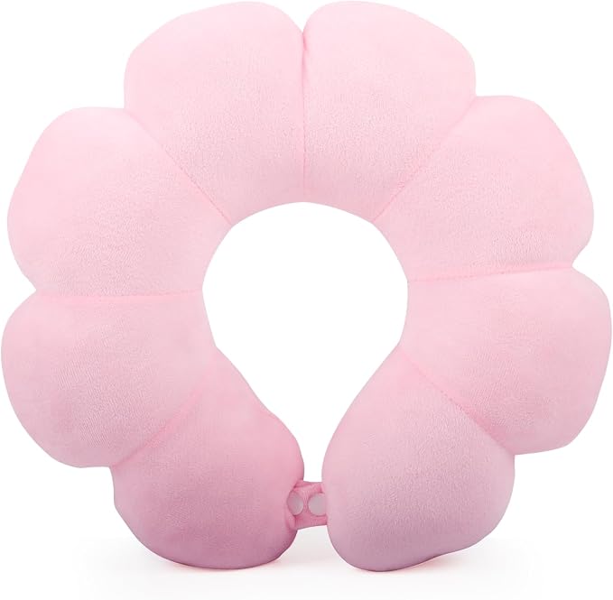Sexysamba Flower Travel Neck Pillows for Airplanes Breathable Cotton U-Shaped Neck Pillow for Kids & Adults Head Neck Chin Support Rest Pillow for Traveling,Car,Train,Bus,Recline,Home,Office,Pink by Sexysamba