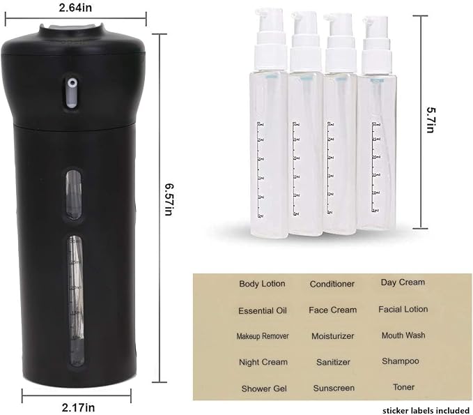 Travigo 4-in-1 Travel Dispenser Bottle, TSA Approved, Leak Proof, Four Reusable 1.4 oz. (40 mL) Toiletry Containers for Shampoo, Conditioner, Soap, Lotion, Skincare (Black) - Image 7