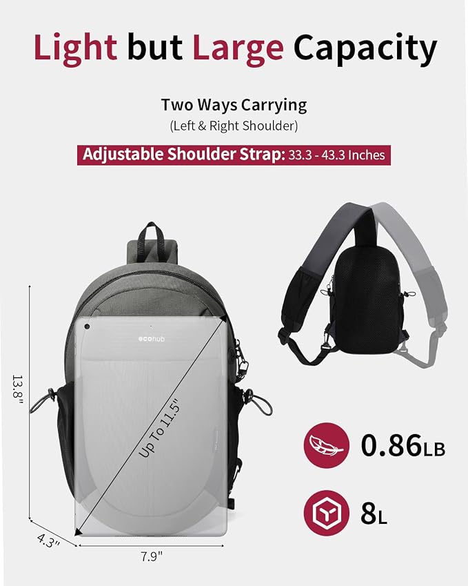 ECOHUB Anti-Theft Crossbody Bag Men Women RFID Blocking Lightweight Sling Backpack Water Resistant for Travel Hiking Outdoor - Image 3